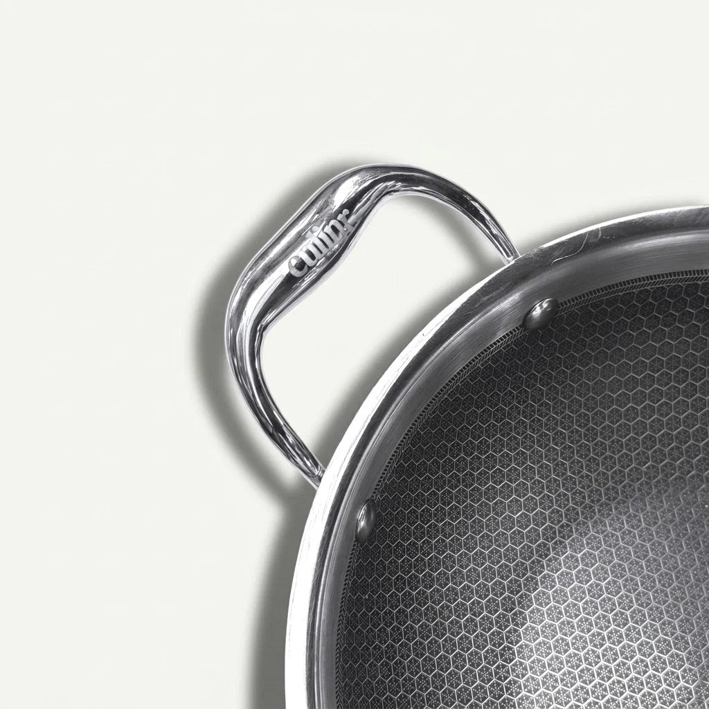 Stainless steel side handle on Culinr HexaShield kadhai